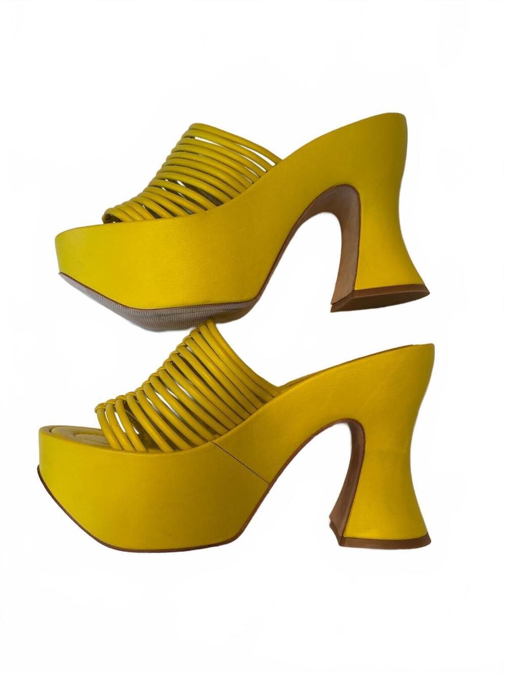 Paloma Barcelo made in Spain Yellow Woven Leather Heeled Sandals 40/9-9.5 - Picture 2 of 11